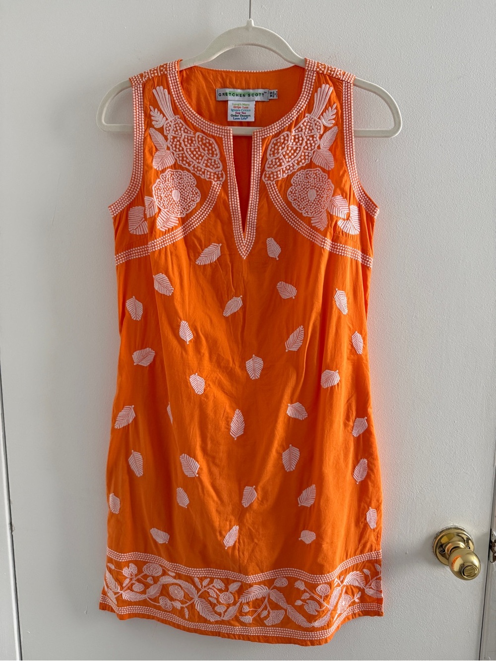 Gretchen Scott Orange Embroidered Mini Shift Tank Dress Size XS 100% Cotton